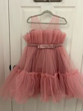 Pink Tulle Dress with Bow at Back, Sz 6